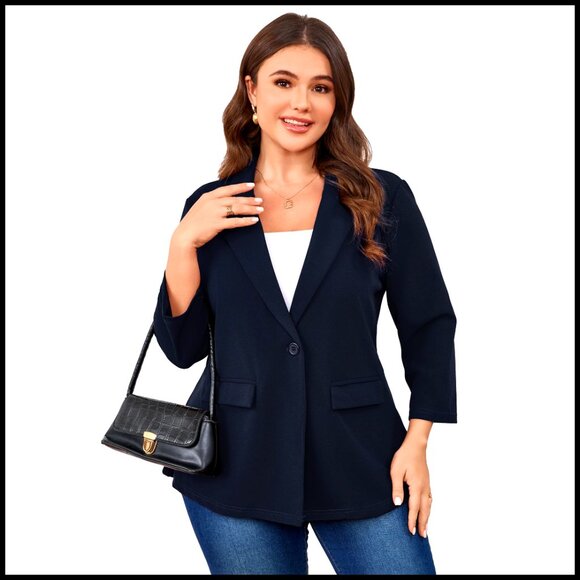 Plus Size Blazer Long Sleeve Lapel Open Front Cardigan Jacket Pockets